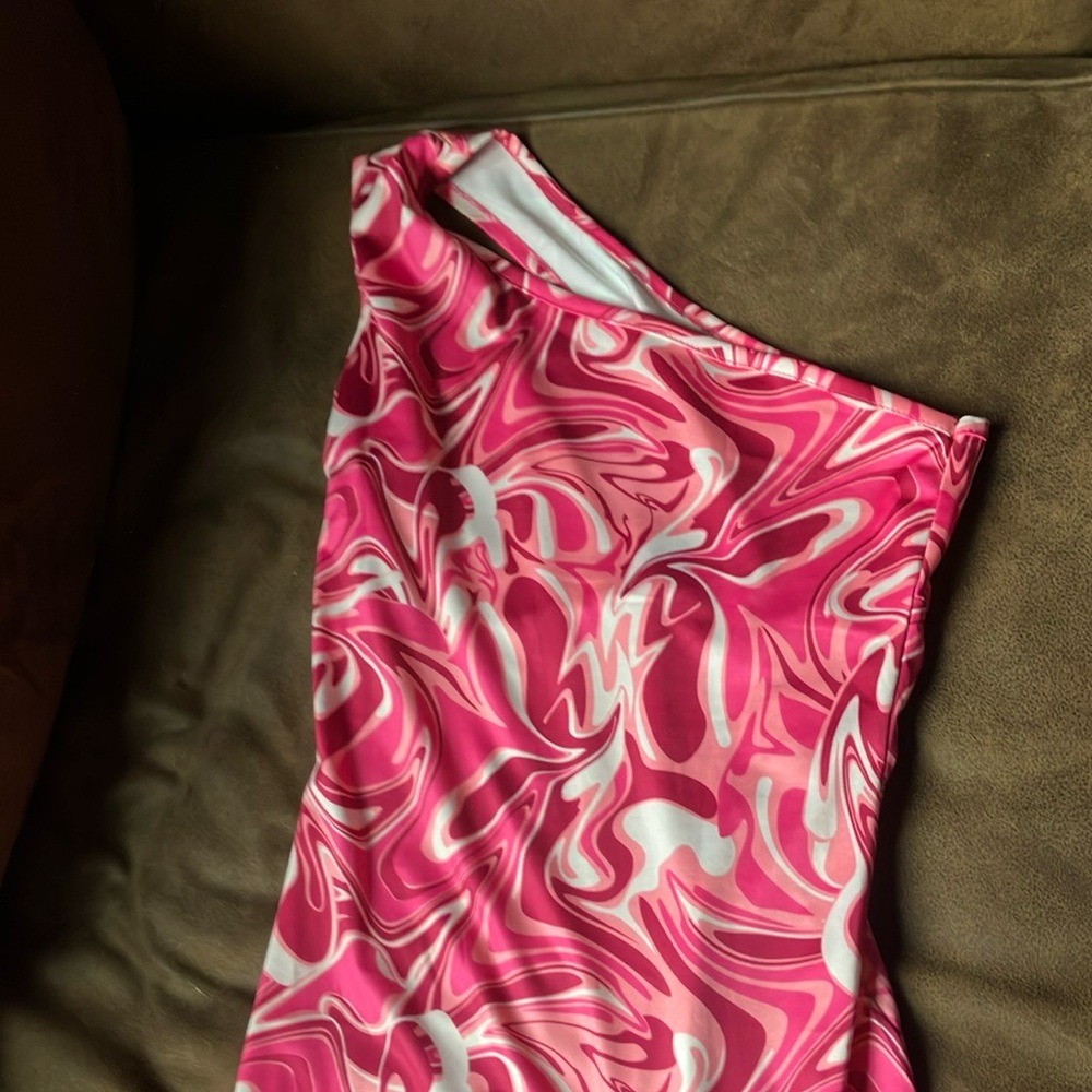 Pink Swirl One-Shoulder Dress
